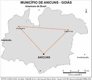 QUESTÃO 18 No mapa do município de Anicuns, as distâncias em linha reta entre a sede do município e Choupana e entre Anicuns e Capelinha são, respectivamente, de 5,0 cm e 4,5 cm.
