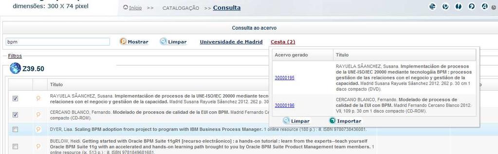 TÍTULO NÃO EXISTE? Importar Z39.50 Após clicar no botão Importar, automaticamente será gerado um código de acervo na base da sua instituição, com os dados do título selecionado.