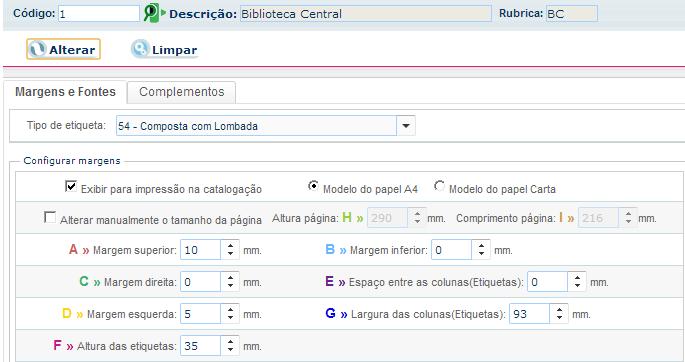 Parametrizar as etiquetas Exemplos: Margens