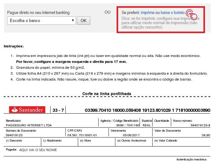 Passo 05: Acessando esta página Clique no Botão Gerar Boleto. Ou se preferir copie o código de barras informado.