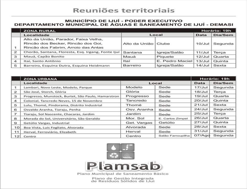 Figura 5 Calendário das reuniões regionais. Fonte: DEMASI, 2017.