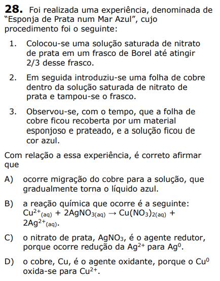 Sofre oxidação Sofre redução De acordo com a equação acima, o cobre (Cu 0 ) ao entrar em contato