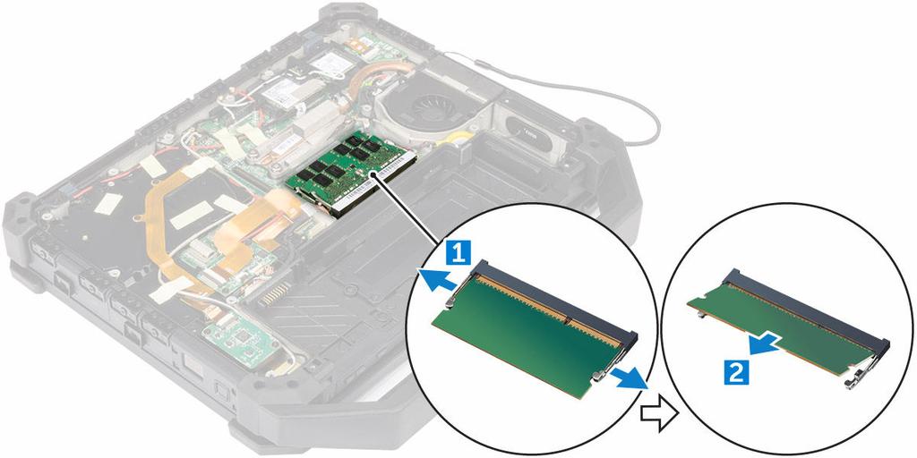 Instalar o módulo de memória 1. Insira o módulo de memória em seu respectivo soquete. 2. Pressione o módulo de memória para baixo até encaixá-lo no lugar. 3. Coloque a blindagem do módulo de memória.