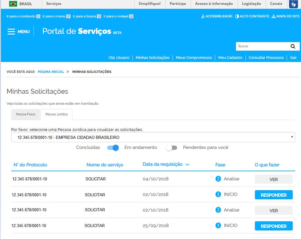 XIV. Acompanhamento das solicitações A página Minhas Solicitações exibe todas as solicitações.