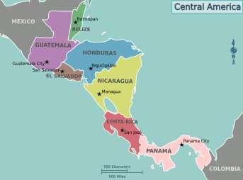 Politicamente, esse istmo, com 550 mil quilômetros quadrados de extensão, se divide em sete países: Belize, Guatemala, Honduras. El salvador, Nicarágua, Costa Rica e Panamá.