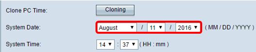 Etapa 4. Das listas de drop-down do tempo de sistema, escolha as horas e os minutos. Todas as vezes são relativo ao fuso horário local. Etapa 5.