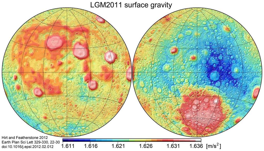 O CAMPO DA GRAVIDADE NA LUA Aceleração da gravidade na superfície lunar em m/s 2.