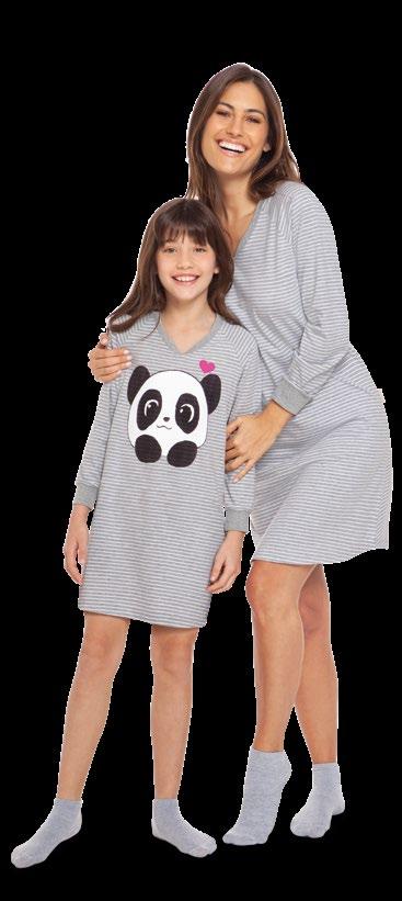 NINA MÃE 24286-001 FILHA 22286-001 camisola manga longa panda Algodão CÓD: 24286-001 P M G GG CÓD: 22286-001