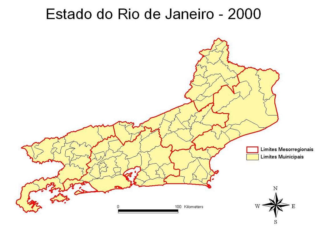 Mapa 1: Estado do Rio de Janeiro por Mesorregiões e Municípios 2000 Noroeste Centro-Sul Norte Sul Metropolitana Baixadas Elaboração: SILVA, L. C., 2006. Como se pode perceber na tabela 1.