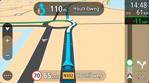 Para obter mais informações sobre o percurso mais rápido, selecione o símbolo de decisão na barra de percurso. O mapa abre-se ampliado na localização onde tem de seguir o novo percurso.