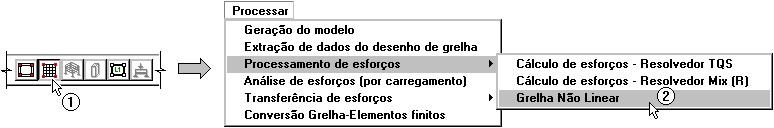 Calculando as flechas considerando as armaduras Ative novamente o sistema Grelha-TQS (1) acesse o menu Processar Processamento de esforços