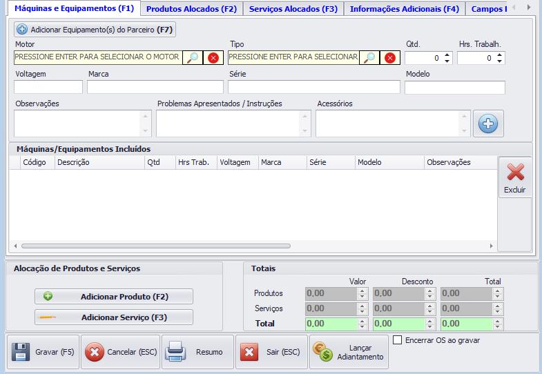 Máquinas e Equipamentos Máquinas e Equipamentos Esta é a tela da emissão da OS de Máquinas e Equipamentos: 1.