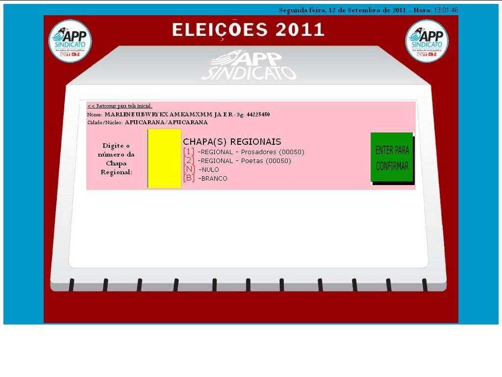 Na tela que se abrirá, digitar a data de nascimento do eleitor, da seguinte forma: DD/MM/AAAA. Marcar se é voto eletrônico ou de papel. Clicar em Avançar para tela de votação.