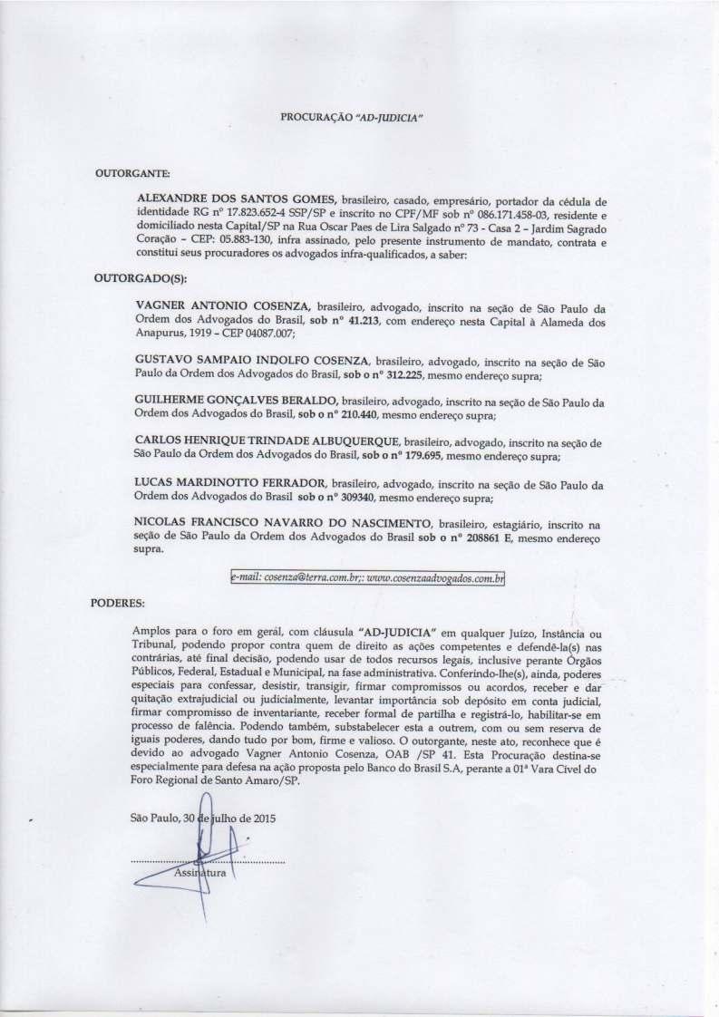fls. 80 Este documento é cópia do original, assinado digitalmente por VAGNER ANTONIO COSENZA e Tribunal de Justica Sao Paulo, protocolado em 03/08/2015 às 14:20, sob o número