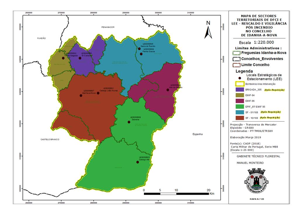 3.4 Sectores territoriais DFCI e LEE - Rescaldo e Pós-incêndio. 3.4.1- Mapa de Sectores Territoriais de DFCI e Locais Estratégicos de Estacionamento (LEE) - Rescaldo e Pós-incêndio do concelho de Idanha-a-Nova Fig.