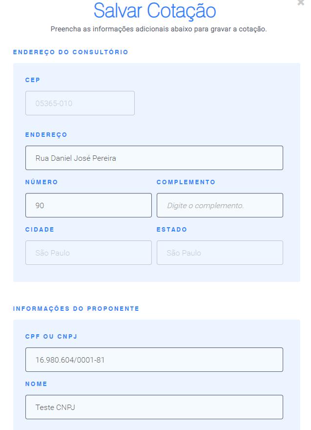 inserir os dados do proponente e forma de