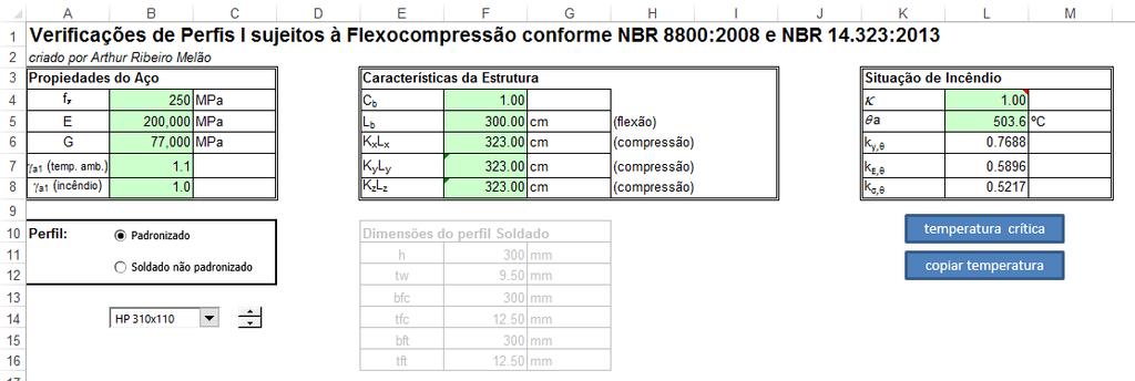 comprimentos de flambagem por flexão em relação aos eixos x e y (KxLx e KyLy), já considerados os coeficientes de flambagem segundo a ABNT NBR 8800:2008; na maior parte das vezes, iguais a 1,0;