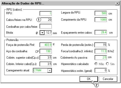 Podemos observar que uma série de pontos, nas fibras inferiores da laje, ultrapassa o limite. Para resolvermos este problema, vamos, mais uma vez aumentar a quantidade de cabos.