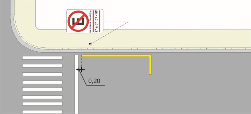 5.1.5 Relacionamento com outra sinalização A Linha de Indicação de Proibição de Estacionamento e/ou Parada sempre acompanha os sinais R-6a - Proibido Estacionar ou R-6c - Proibido Parar e Estacionar.