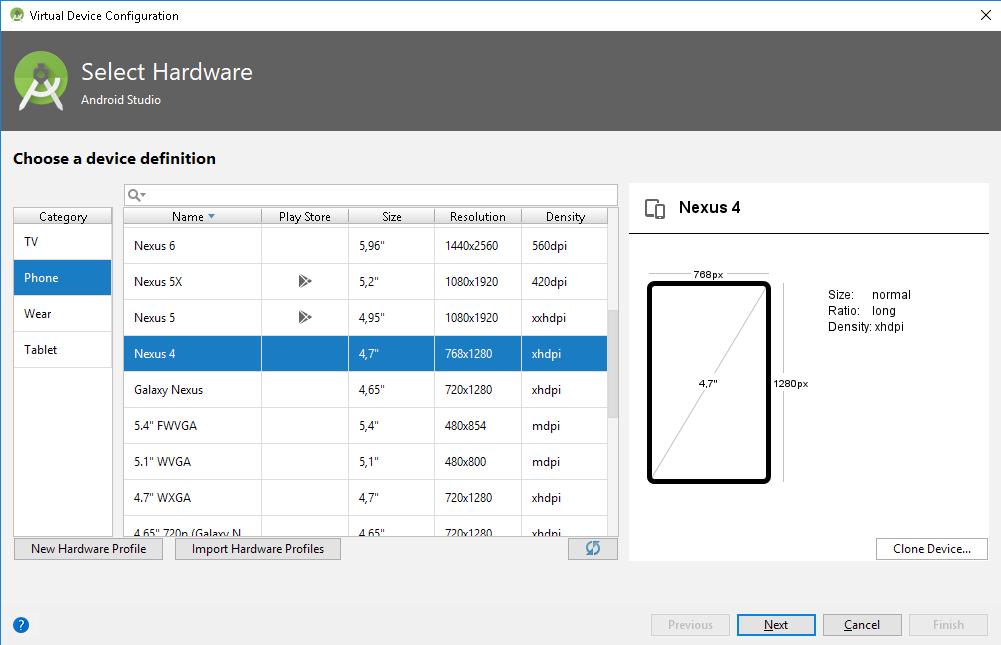 Android Virtual Device (AVD) Criando um Emulador