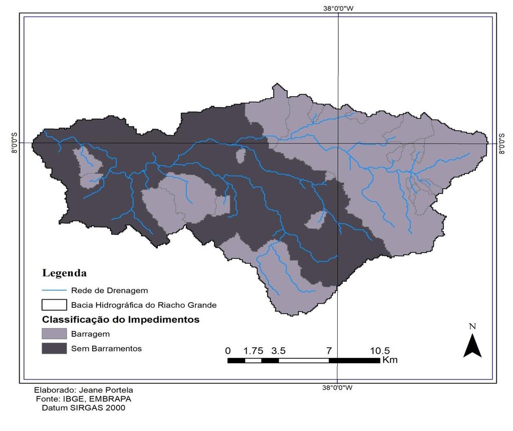 15 Figura 5: Mapa de impedimentos na Bacia Hidrográfica do Riacho Grande -PE Fonte: Autora, 2017 Através do mapa na (figura 6) pode-se identificar os tipos de barramentos das subbacias, os
