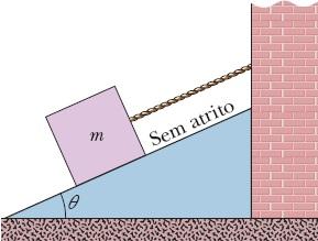 Módulo 5-3 Aplicações das Leis de Newton 17 Na Fig. 5-36, a massa do bloco é 8,5 kg e o ângulo θ é 30. Determine (a) a tração da corda e (b) a força normal que age sobre o bloco.