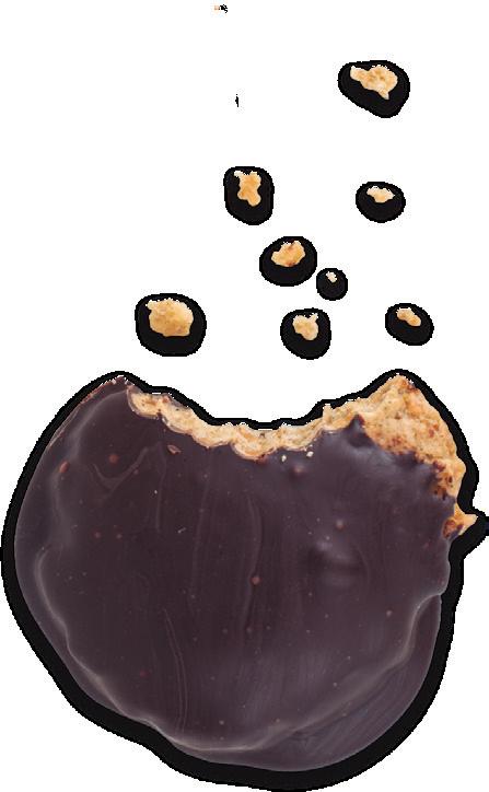 COOKIES Feitos artesanalmente e cuidadosamente cobertos com chocolate amargo 70% cacau, nossos cookies de aveia não levam qualquer ingrediente de origem animal.