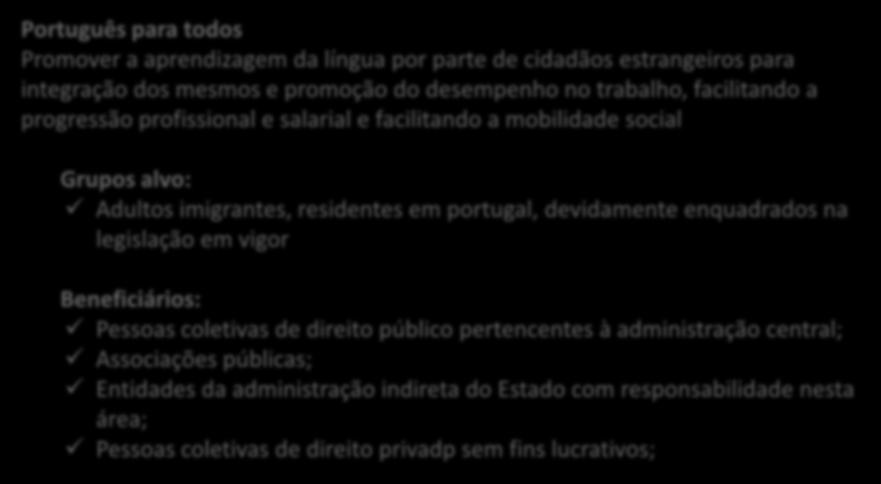 Eixo Prioritário 3 Promover a inclusão e combater a pobreza e a discriminação Objetivo Específico 3.