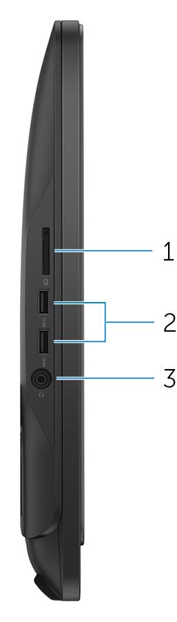 Esquerda Figura11. Vista esquerda 1 Leitor de cartões multimédia Lê e grava cartões multimédia. 2 Portas USB 3.