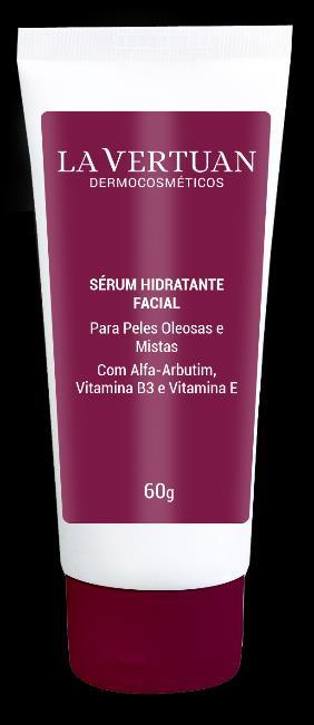 5º Passo: Aplicar uma fina camada do Sérum Hidratante Facial La Vertuan em toda a face e nas pálpebras inferiores e lateral dos olhos. RENDIMENTO MÉDIO - 60g - 60 aplicações (face, pescoço e colo).