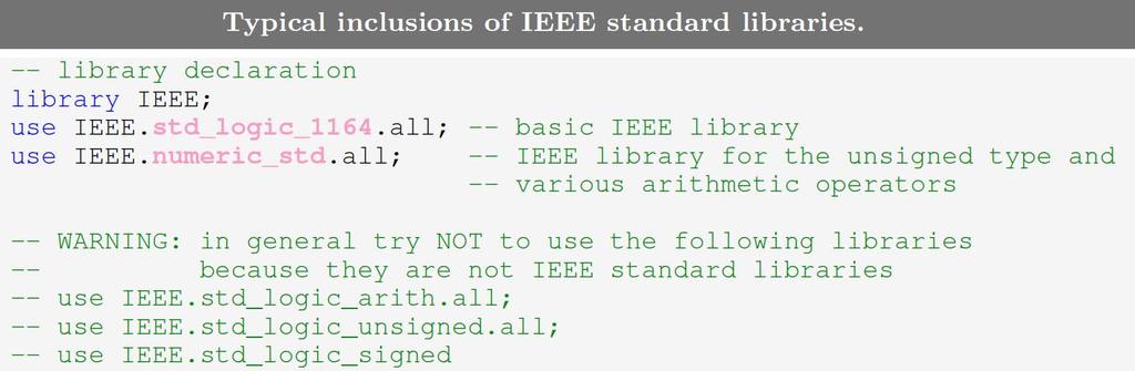 VHDL Standard Libraries: Programação VHDL IEEE Standard 1164 Once these packages have been included, you will have access to a