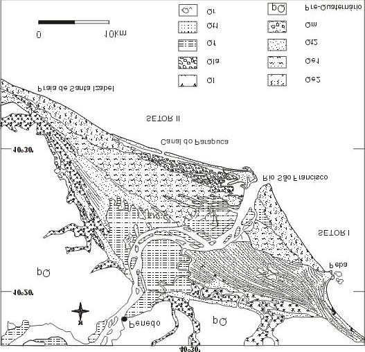 Localização e geologia da planície quaternária costeira associada à desembocadura do Rio São Francisco e os campos de dunas costeiras.