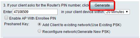 Etapa 3. O clique gerencie e toma a nota do PIN recentemente gerado. Nota: Neste exemplo, o PIN é 47108509 é entrado.