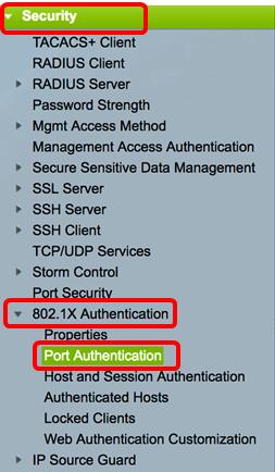 Configurar ajustes da autenticação da porta do 802.1x em um interruptor Configurar ajustes da autenticação da porta do 802.1x Etapa 1.