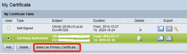 o SSL VPN, ou o IPSec VPN. Etapa 8. (opcional) para usar o certificado para HTTPS ou SSL VPN, para clicar o botão de rádio do certificado e para clicar o seleto como o botão preliminar do certificado.