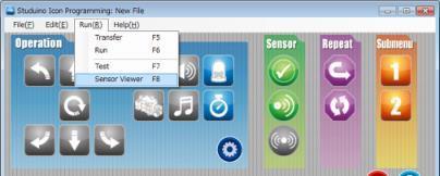 3 Utilize o Visualizador de Sensor para verificar os valores do sensor. Selecione Run no menu, e então, Visualizador de Sensor. O Visualizador de Sensor vai aparecer.