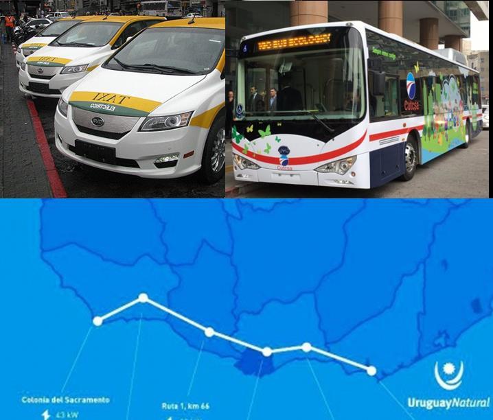 Mobilidade elétrica hoje no Uruguai 54 táxis elétricos em circulação 1 ônibus elétrico em operação, 60.