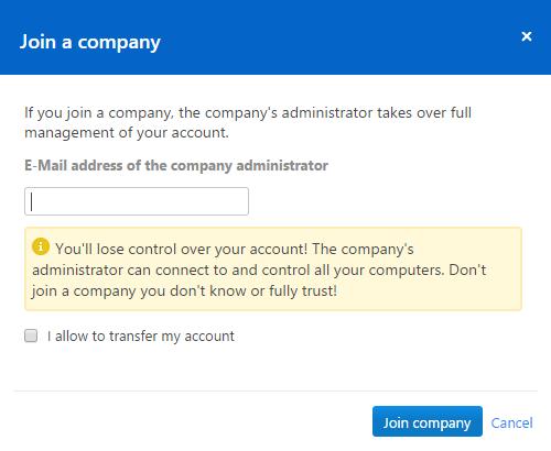5 Perfil da empresa 5.3 Participação em um perfil da empresa Todas as contas do TeamViewer podem participar de qualquer empresa.
