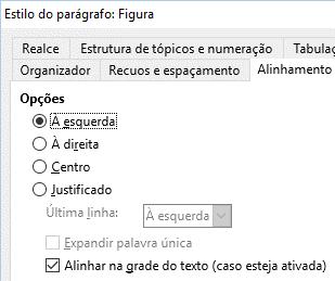 ABA ALINHAMENTO OPÇÕES: Determina o alinhamento do corpo do texto em relação