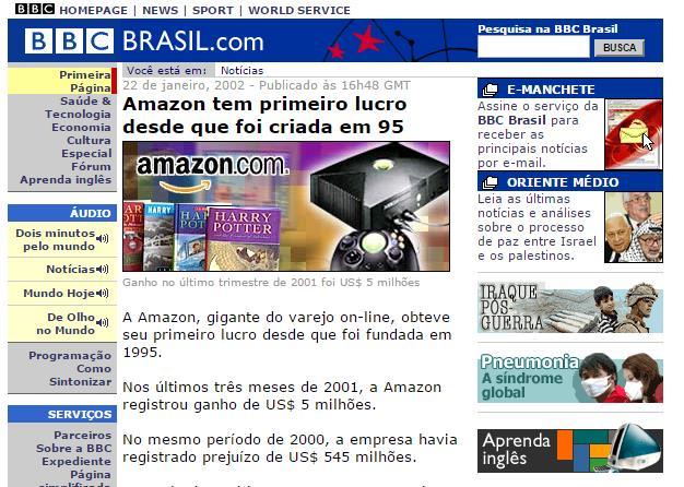O CASO DA AMAZON Fundada em 1994 IPO em 1997 Prejuízos Recorrentes Primeiro Lucro em 2001