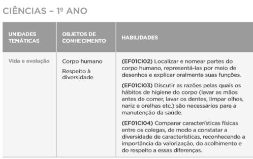 Imagem 5: Exemplo de subdivisão das habilidades a serem trabalhadas em cada nível de aprendizagem dentro do mesmo objeto de conhecimento e unidade temática.