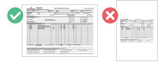 Correta impressão da Guia TISS Impressão no formato HORIZONTAL, conforme figura abaixo: Prazo de validade para cobrança Tratamento Clínico: 180 dias a partir da data aprovação Tratamento Ortodôntico: