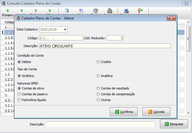 Após o cadastro do segundo nível 1.1., procuramos uma sequencia do nível no plano de contas, no nosso exemplo o terceiro nível 1.1.5.