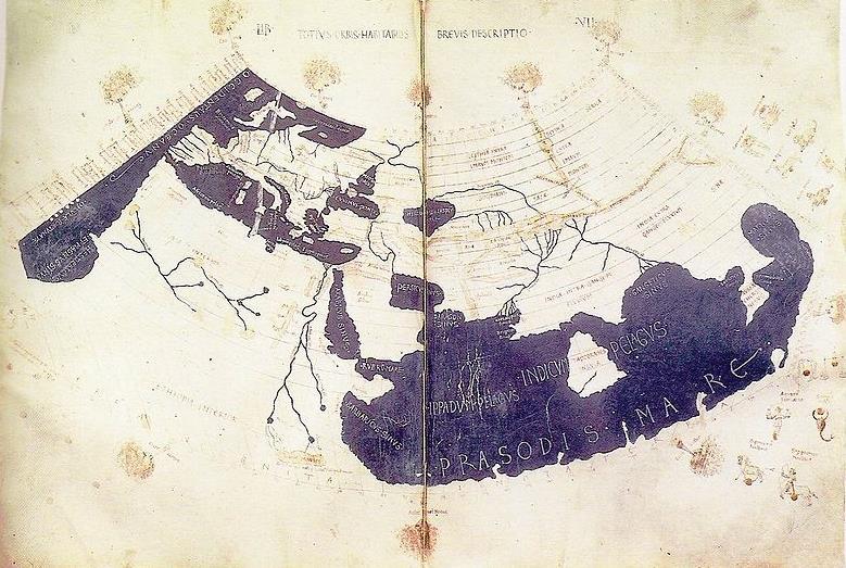 Imagem: Mapa do mundo segundo Ptolomeu, redesenhado no século 15 / Autor Desconhecido / British Library Harley /United States Public Domain.