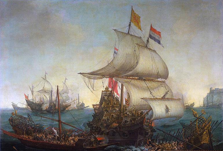 Imagem:Dutch ships ramming Spanish galleys of the English coast, 3 October 1602 / Rijksmuseum Amsterdam / Hendrick Cornelisz Vroom / Public Domain.