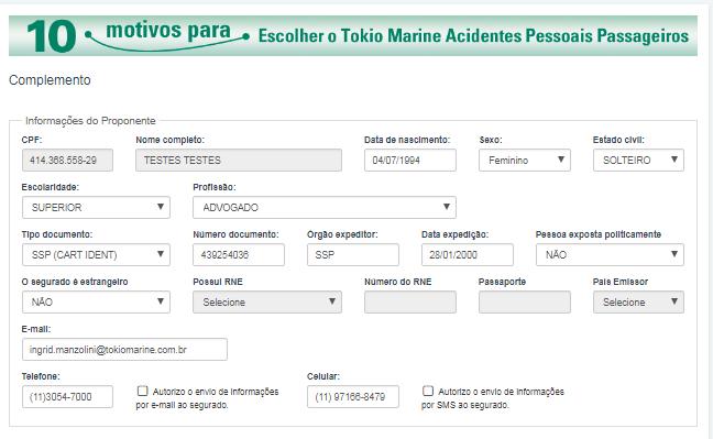 Informe os dados do Proponente na