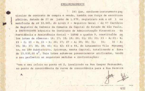 UNIFICAÇÃO DE LOTES DE TERRENO. A área total de terreno do empreendimento consta ser de 15.