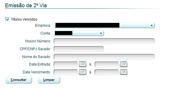 Deve ser selecionado os o campo títulos vencidos, para emitir a segunda via atualizada para os títulos que estão vencidos.