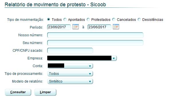 4.0: Relatório de movimento de protesto Sicoob Relatórios de protesto são utilizados para gerenciar a movimentação cartorária, desde o comando de protesto manual ou automático até os títulos