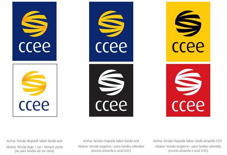 LOGO CCEE E ORIENTAÇÕES DE USO: - A versão do logo CCEE muda de acordo com o uso horizontal ou vertical. Dê sempre prioridade para a versão vertical completa.